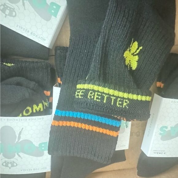 Bombas kids socks size XS black/multicolor calf honeycomb arch support new 5X - Picture 5 of 6